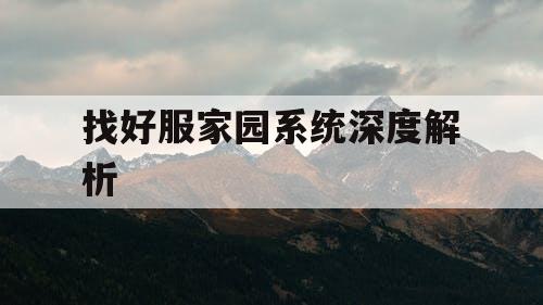 找好服家园系统深度解析