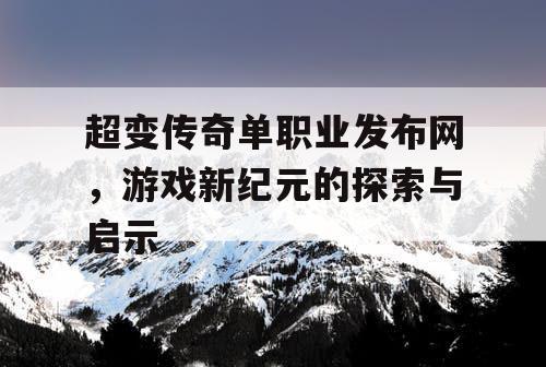 超变传奇单职业发布网，游戏新纪元的探索与启示